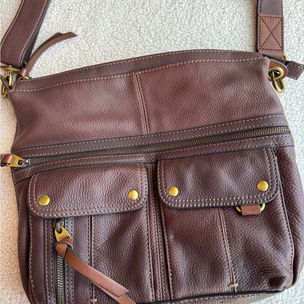 Fossil Leather Morgan Large Top Zip Traveler Crossbody Messenger Bag - Picture 2 of 9